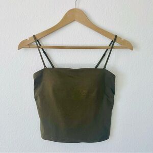 Uniqlo AIRism Olive Green Cropped Tube Camisole Top with built in bra